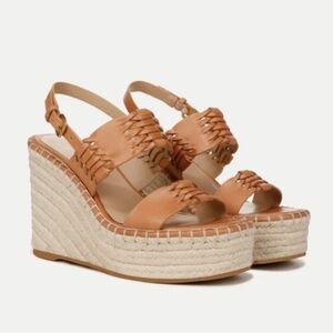 Veronica Beard Tan Leather Woven Wedges